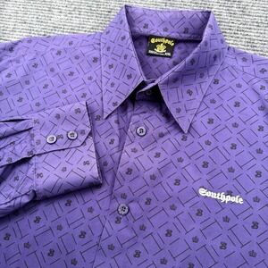Vintage Southpole‎ Button Up Shirt Men's Size 2XL All Over Print Logo Purple Y2K